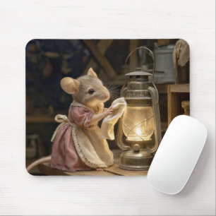 Maus, das eine alte Laterne abstaubt Mousepad