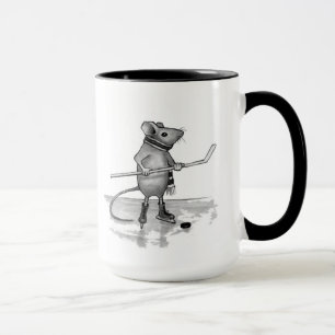 Maus, die Hockey-Stock hält: Bleistift-Zeichnen Tasse