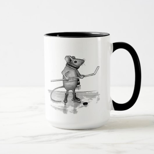 Maus, die Hockey-Stock hält: Bleistift-Zeichnen Tasse (Rechts)
