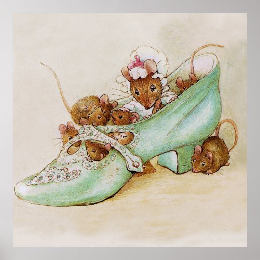 Maus Familie in einem Schuhwerk von Beatrix Potter Poster (Vorne)