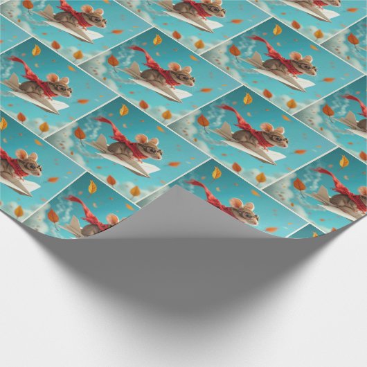 Maus Flug eines Papierflugzeugs Geschenkpapier (Ecke)