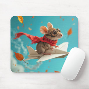 Maus Flug eines Papierflugzeugs Mousepad