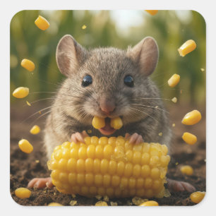 Maus genießt einen Maiskolben Quadratischer Aufkleber