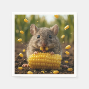 Maus genießt einen Maiskolben Serviette