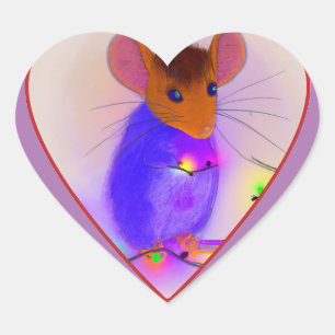 Maus hängt Weihnachtslicht niedlichen Cartoon. Herz-Aufkleber