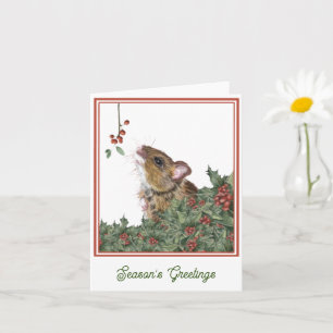 Maus, Holly, Mistelzweig Weihnachtskarte Karte