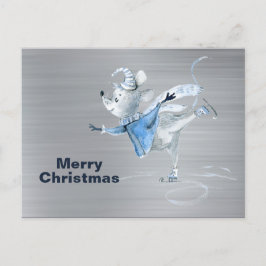 Maus Ice Skaten Silver Metal Weihnachten Postkarte