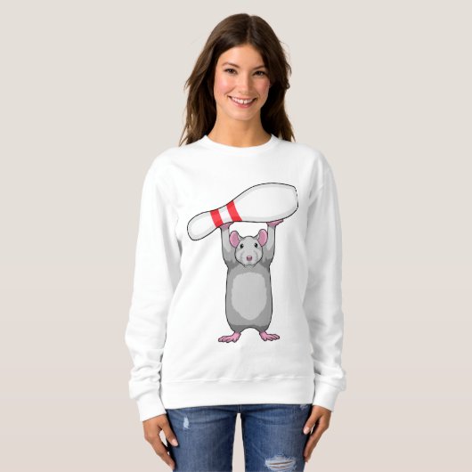 Maus im Bowling mit Bowling Button Sweatshirt (Vorne ganz)