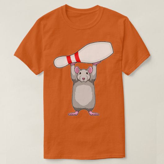 Maus im Bowling mit Bowling Button T-Shirt (Design vorne)