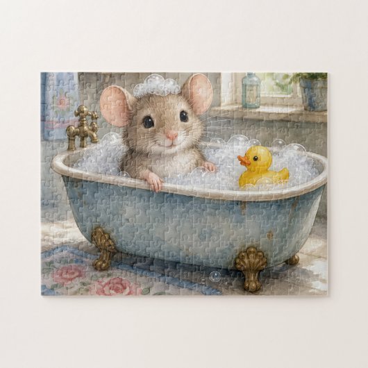 Maus im Schaumbad mit gelbem Entchen Puzzle (Horizontal)