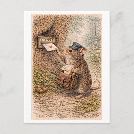 Maus im Vintage-Stil als Briefträger-Illustration Postkarte (Vorderseite)