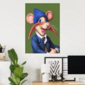 Maus in blau, Jacke und Mütze | AI Art Poster (Heimbüro)