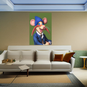 Maus in blau, Jacke und Mütze AI Art Poster
