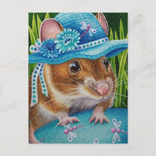 Maus in Bonnet gefunden Blue Egg Wasserfarbe Kunst Postkarte (Vorderseite)
