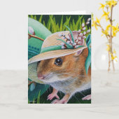 Maus in Bonnet gefunden grünes Ei Wasserfarbe Kuns Karte (Gelbe Blume)