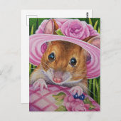 Maus in Bonnet gefunden rosa Eier Wasserfarbe Kuns Postkarte (Vorne/Hinten)