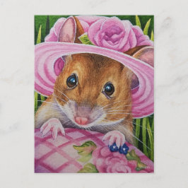 Maus in Bonnet gefunden rosa Eier Wasserfarbe Kuns Postkarte