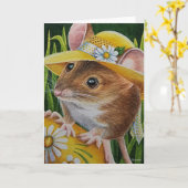 Maus in Bonnet Gelb Eier Wasserfarbe Kunst Karte (Gelbe Blume)