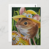 Maus in Bonnet Gelb Eier Wasserfarbe Kunst Postkarte (Vorne/Hinten)