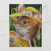 Maus in Bonnet Gelb Eier Wasserfarbe Kunst Postkarte (Vorderseite)