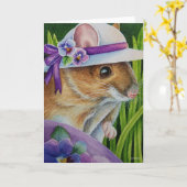 Maus in Bonnet Lila Ei Wasserfarbe Kunst Karte (Gelbe Blume)