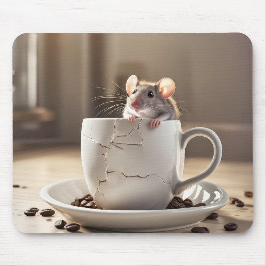 Maus in Cracked Coffee Cup Mousepad (Vorne)