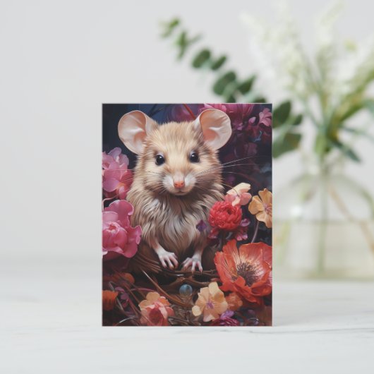 Maus in den Blume Postkarte (Stehend Vorderseite)