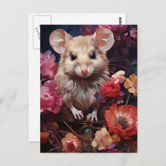 Maus in den Blume Postkarte (Vorne/Hinten)