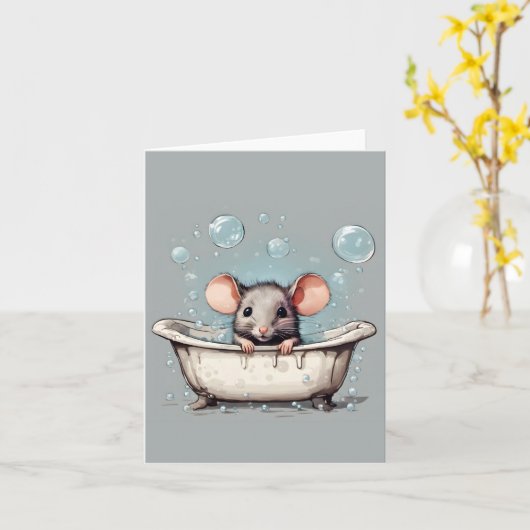 Maus in der Blase Bath Note Card Karte (Gelbe Blume)
