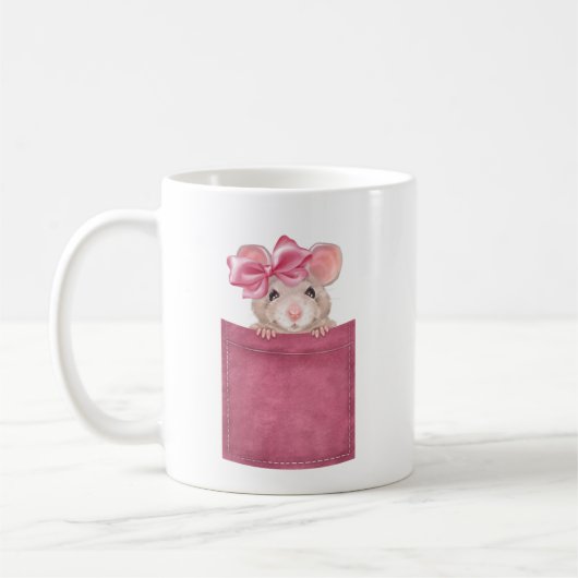Maus in der Tasche. Rosa Version Kaffeetasse (Links)