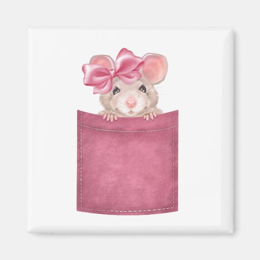 Maus in der Tasche. Rosa Version Magnet (Vorne)