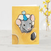 Maus in einem Blue Party Hat - Blank Animal Art Ca Karte (Gelbe Blume)