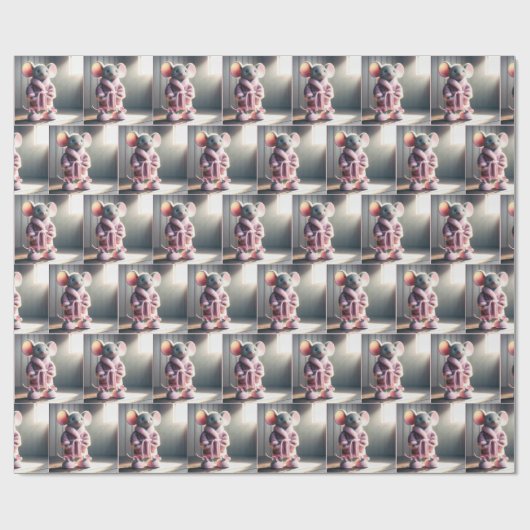 Maus in einem rosa Gewand mit Hausschuhen Geschenkpapier (Flach)