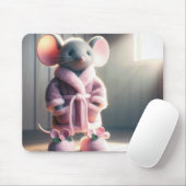 Maus in einem rosa Robe und Hausschuhe Mousepad (Mit Mouse)