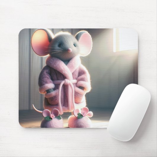 Maus in einem rosa Robe und Hausschuhe Mousepad (Mit Mouse)