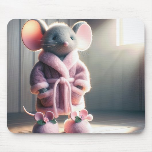 Maus in einem rosa Robe und Hausschuhe Mousepad (Vorne)