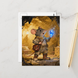 Maus in einer Höhle findet einen Schatz Postkarte