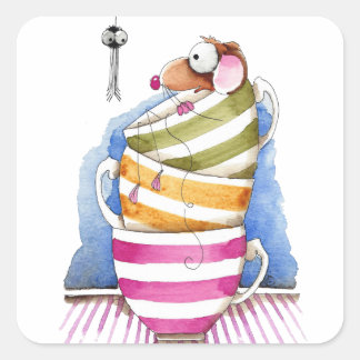 Maus in einer Tasse Quadratischer Aufkleber