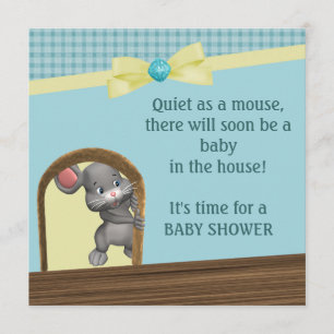 Maus in Haus Kinderdusche, grün & gelb Einladung