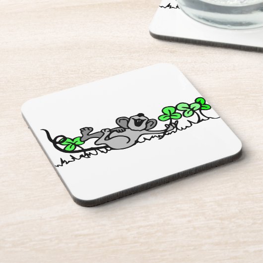 Maus in Kleeblättern Getränkeuntersetzer (Linke Seite)