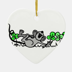 Maus in Kleeblättern Keramik Ornament