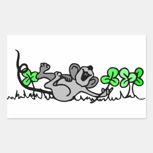 Maus in Kleeblättern Rechteckiger Aufkleber (Vorderseite)