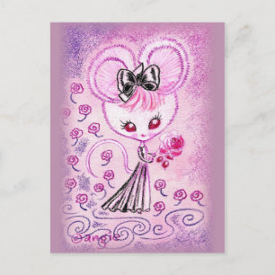 Maus in schwarzem Abend Gourmet mit Rose Postkarte