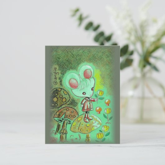 Maus in Stiefeln Stehend im Pilz Postkarte (Stehend Vorderseite)
