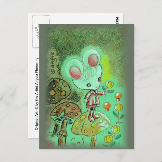 Maus in Stiefeln Stehend im Pilz Postkarte (Vorne/Hinten)