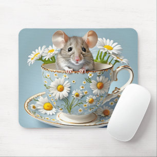 Maus in Teetasse mit Gänseblümchen Mousepad
