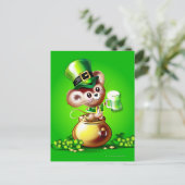 Maus in Topf mit Goldbesitz Pint aus grünem Bier Postkarte (Stehend Vorderseite)