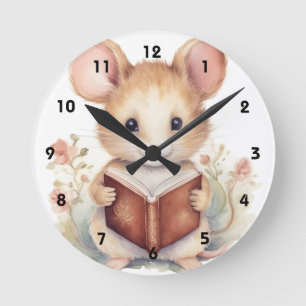 Maus liest ein Buch skurril süß Runde Wanduhr