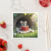 Maus liest ein rotes Buch auf einer Decke Serviette (Beispiel)