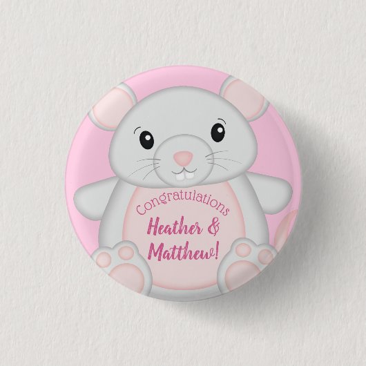 Maus Mäuse Baby Dusche Rosa Button (Vorderseite)
